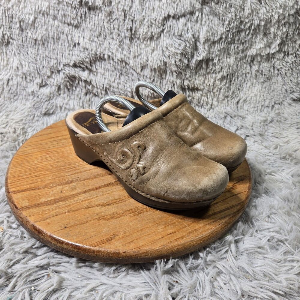 Dansko Brenda Mule Clogs Brown Green Burnished Leather Women Size 8.5-9/EU 39